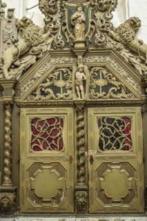 Richly decorated portal of one of the tomb chapels in the side aisles of St Mary's Church in the