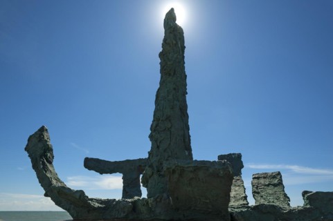 Backlit sculpture by the artist Jean-Michel Solves La Dame de Bourgenay 2003, at the marina Port