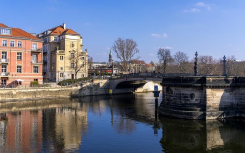 Residential building on the Spree, northern Monbijou Bridge at the Bode Museum, Berlin, Germany,