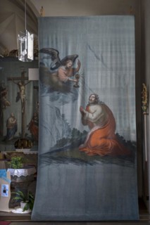 Historic Lenten cloth in front of the right side altar, created around 1890, St Laurentius Church,