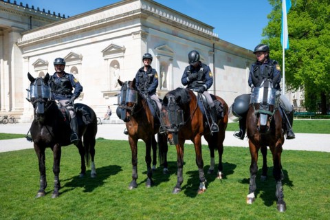 Munich March for Life, protest march against abortion, 13 April 2024, mounted police in front of