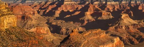 View from the South Rim to Shiva Temple, Isis Temple and Cheops Pyramid, Grand Canyon National