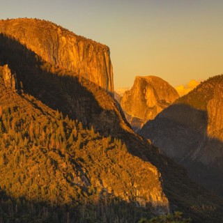 El Capitan, and Half Dome at sunset, Yosemite National Park, California, United States, USA,