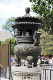 New Summer Palace, Beijing, China, Asia, An ornately engraved cauldron detail in the exterior of a