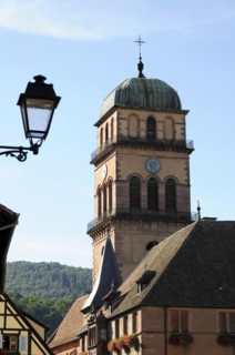 Kaysersberg, Alsace Wine Route, Alsace, Departement Haut-Rhin, France, Europe, Church tower with