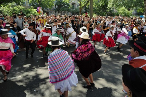 Beautiful colours during the Carnival of Cultures in the city centre. Berlin, Germany, Europe
