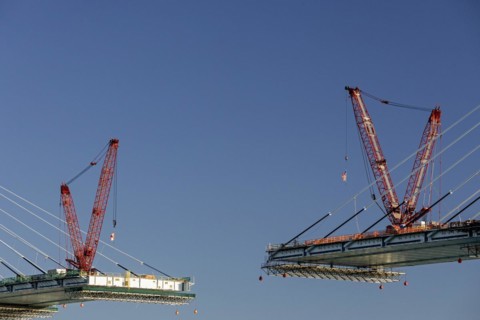 Detroit, Michigan USA -15 April 2024, Construction of the Gordie Howe International Bridge. The