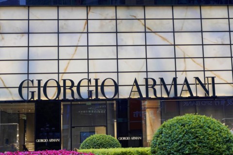 Stroll in Chongqing, Chongqing Province, China, Asia, Facade of a Giorgio Armani shop with brand