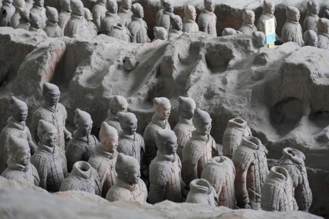 Figures of the terracotta army, Xian, Shaanxi Province, China, Asia, Detailed view of terracotta