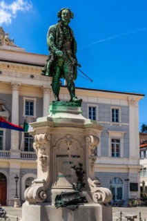 Tartini Square with bronze statue of the composer Giuseppe Tartini, by Venetian artist Antonio Dal