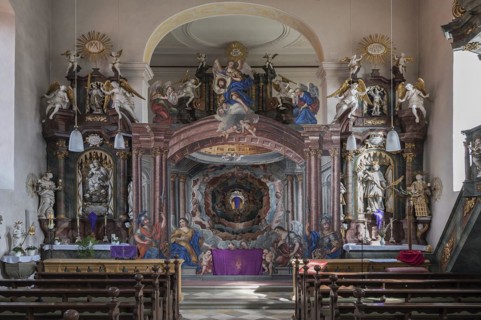 Holy Sepulchre, created in 1764, in front of the altar of St Bartholomew's Church, Kleineibstadt,