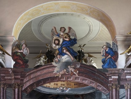 Detailed view of the Holy Sepulchre, created in 1764, in front of the altar of St Bartholomew's