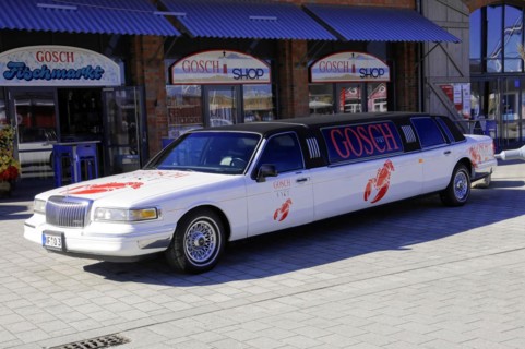 List, harbour, Sylt, North Frisian island, white GOSCH stretch limousine parked in front of a