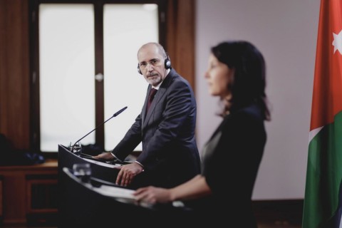 (R-L) Annalena Baerbock (Alliance 90/The Greens), Federal Foreign Minister, and Ayman Safadi,