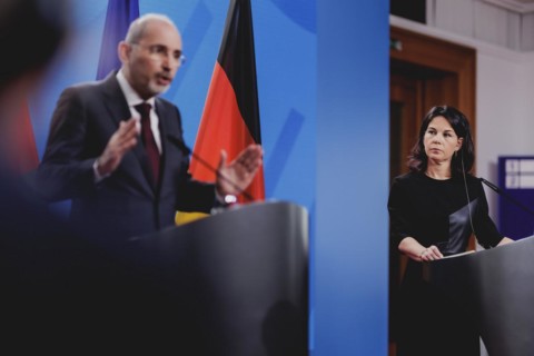 (R-L) Annalena Baerbock (Alliance 90/The Greens), Federal Foreign Minister, and Ayman Safadi,