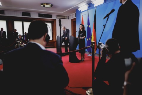(R-L) Annalena Baerbock (Alliance 90/The Greens), Federal Foreign Minister, and Ayman Safadi,