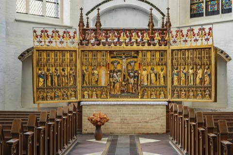 Interior view of the northern transept with former high altar of St Nicholas' Church in St Mary's