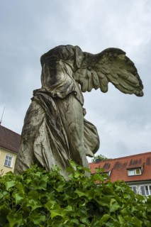 Copy of the Nike of Samothrace, the original of which is in the Louvre in Paris, in front of the