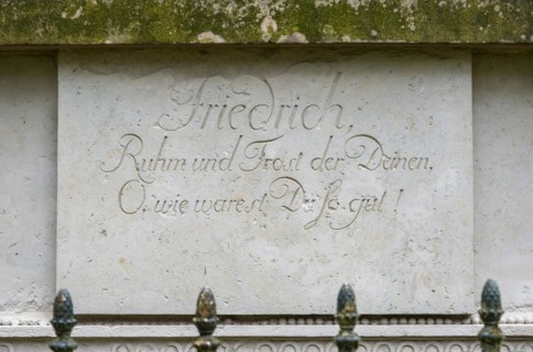 Inscription on the monument to Duke Friedrich zu Mecklenburg (1717-1785) in Ludwigslust Palace