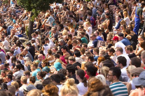 Spectators at karaoke in Berlin Mauerpark, 30/08/2015, Berlin, Berlin, Germany, Europe