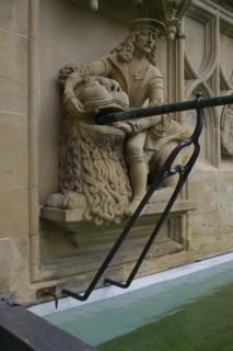 Lion figure at the fish fountain, fountain, market fountain, old town, market square, Schwaebisch