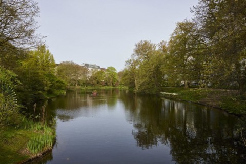 Wallanlagen public park with moat in Bremen, Hanseatic city, federal state of Bremen, Germany,