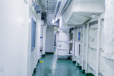 Interior corridor in Korean battleship on display at Unification Park in Gangneung, South Korea,