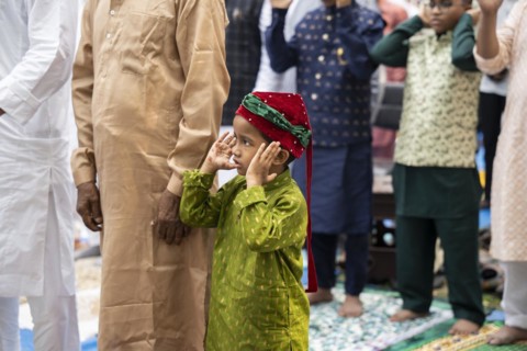 GUWAHATI, INDIA, APRIL 11: Muslims gather to perform Eid al-Fitr prayer at Eidgah in Guwahati,