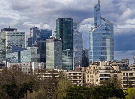 Paris. View on business district of La Defense from Louis Vuitton Foundation. Hauts-de-Seine, Ile
