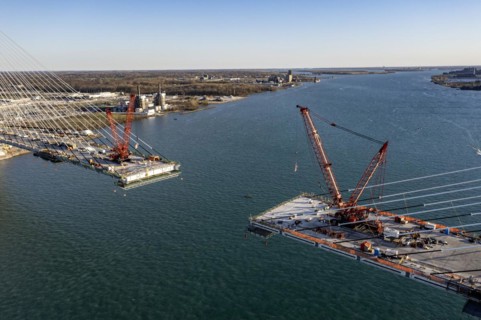 Detroit, Michigan USA -15 April 2024, Construction of the Gordie Howe International Bridge. The