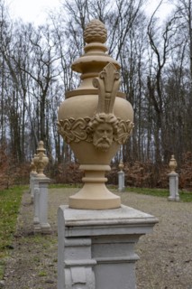 Restored clay vases with imperial busts at the former imperial hall from around 1765 in the palace
