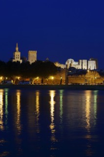 Papal Palace and Notre-Dame des Doms Cathedral at night, Avignon, Vaucluse, Provence-Alpes-Cote