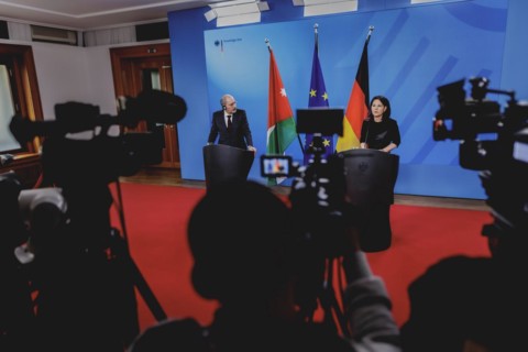 (R-L) Annalena Baerbock (Alliance 90/The Greens), Federal Foreign Minister, and Ayman Safadi,