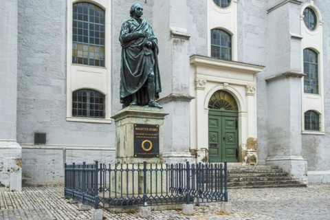Herder monument in front of the Herderkirche, actually the town church of St Peter and Paul, a