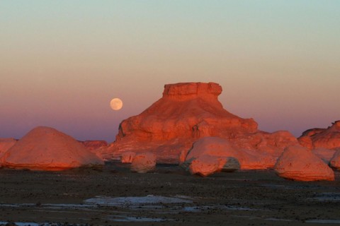 Egypt, White Desert, bizarre sandstone cliffs, Middle East sunset, Africa
