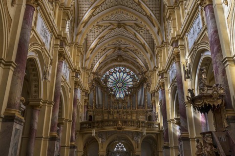 Organ loft and Gothic rose window, Ebrach Abbey, former Cistercian abbey, Ebrach, Lower Franconia,