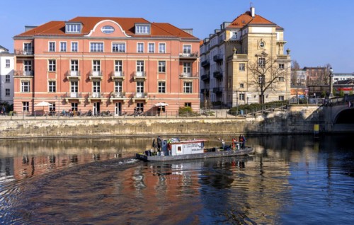 Residential building on the Spree, northern Monbijou Bridge at the Bode Museum, Berlin, Germany,
