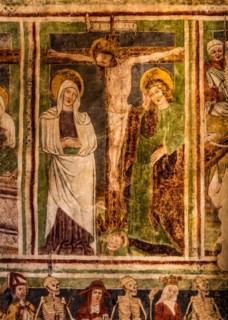 Crucifixion scene, Gothic frescoes from 1490, a highlight of medieval wall painting, by Johannes