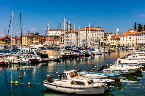Harbour basin, harbour town of Piran on the Adriatic coast with Venetian flair, Slovenia, Piran,