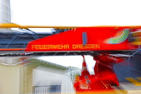 Fire engine Scania, zoomed, DLA (K) 23 12 of the professional fire brigade Dresden FRW 4 Loebtau,