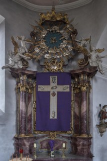 Lenten cloth in front of the left side altar, late 19th century, St John the Baptist, Ochsenfurt