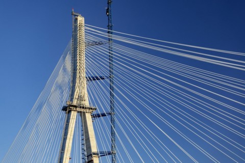 Detroit, Michigan USA -15 April 2024, Construction of the Gordie Howe International Bridge. The