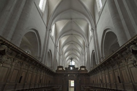 Oak choir stalls, 17th century, and ribbed vault in the former Cistercian monastery of Pontigny,