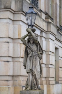 Sculpture as a lamp stand in the castle park, Ludwigslust, Mecklenburg-Vorpommern, Germany, Europe
