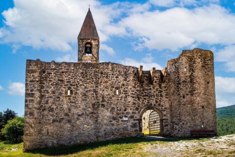Romanesque Church of the Holy Trinity, 15th century, behind fortified walls, Hrastovlje, Slovenia,
