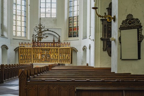 Interior view of the northern transept with former high altar of St Nicholas' Church in St Mary's