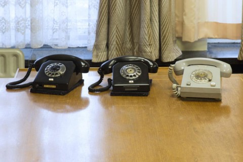 Stasi Museum in the former MfS building. Telephones in the antechamber of the former head of the