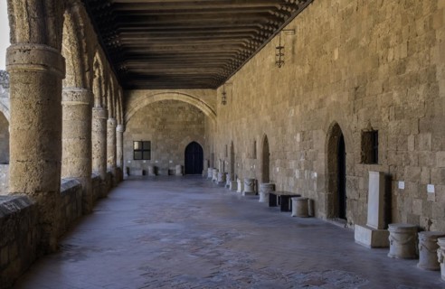 Collonades, artefacts, Archaeological Museum in the former Order of St John Hospital, 15th c., Old