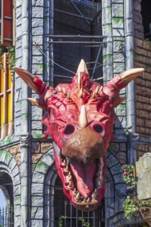 Red dragon head with ghost train, decoration, figure at the Bremen Easter Fair, Buergerweide,