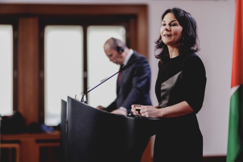 (R-L) Annalena Baerbock (Alliance 90/The Greens), Federal Foreign Minister, and Ayman Safadi,